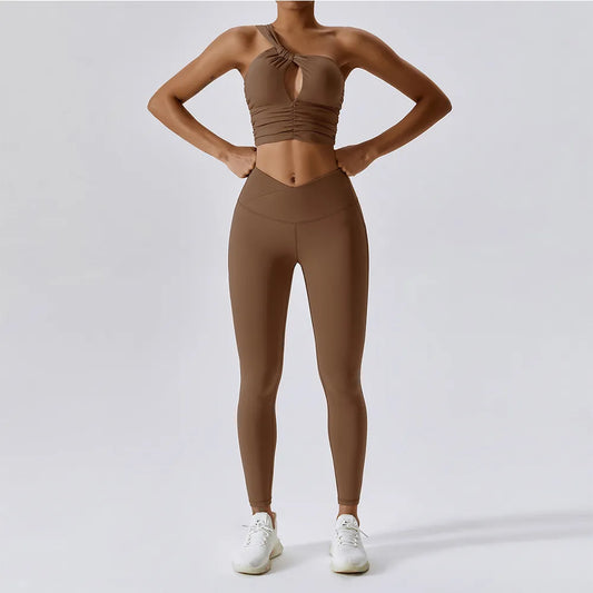 2PCS Women Workout Tracksuit Yoga Set Sportswear Fitness Long Sleeve Crop