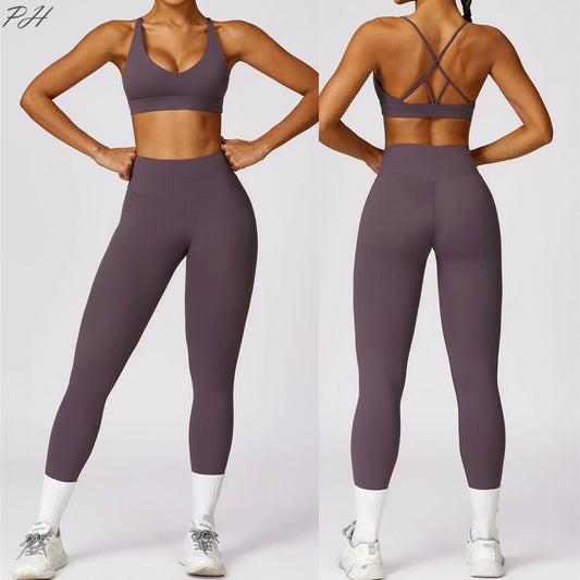 2Pcs Fitness Set Women Breathable Gym Yoga Sport Sportswear Sexy Sport Bra Top High